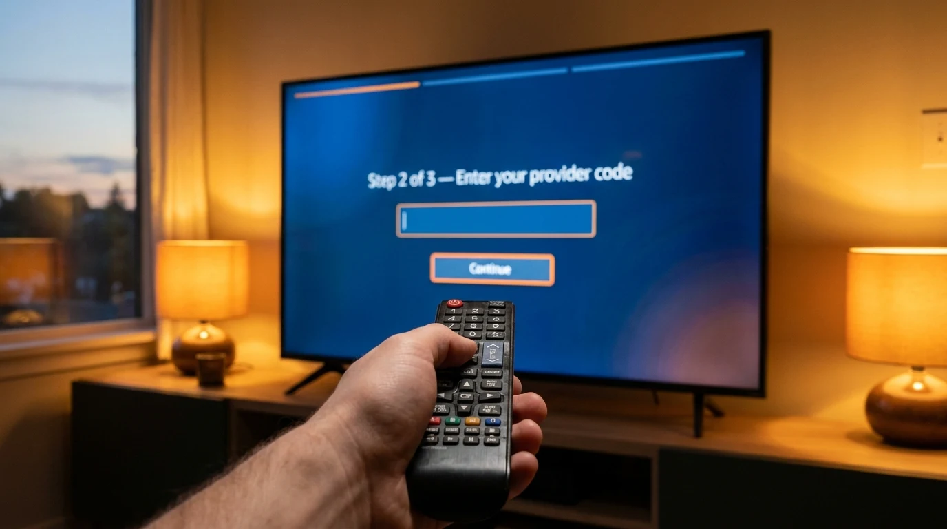 Processo de configuração do Player Box em Smart TV — tela de ativação com código, menu do app aberto
