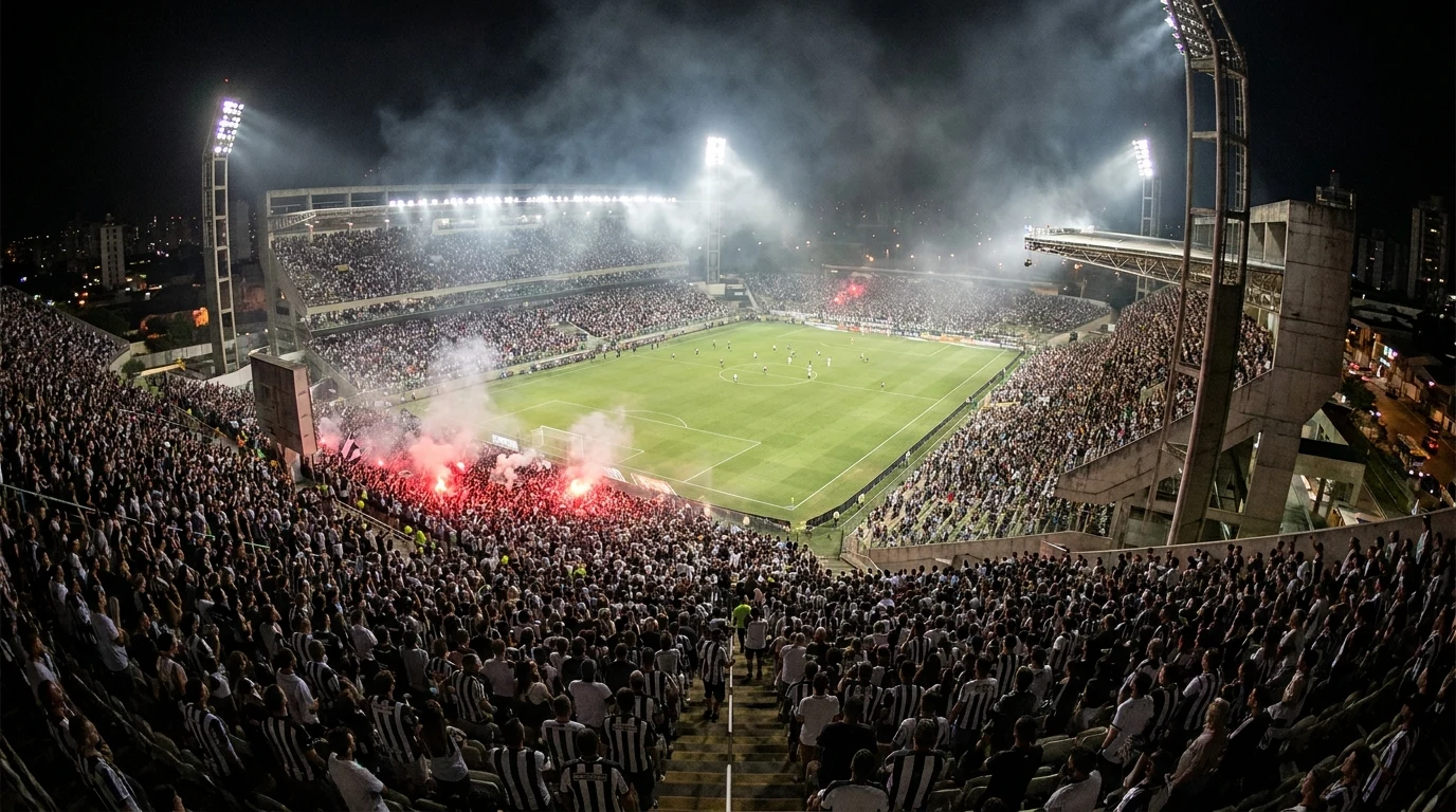 Transmissão ao vivo de futebol do Corinthians na Smart TV — interface de app de streaming com campo iluminado